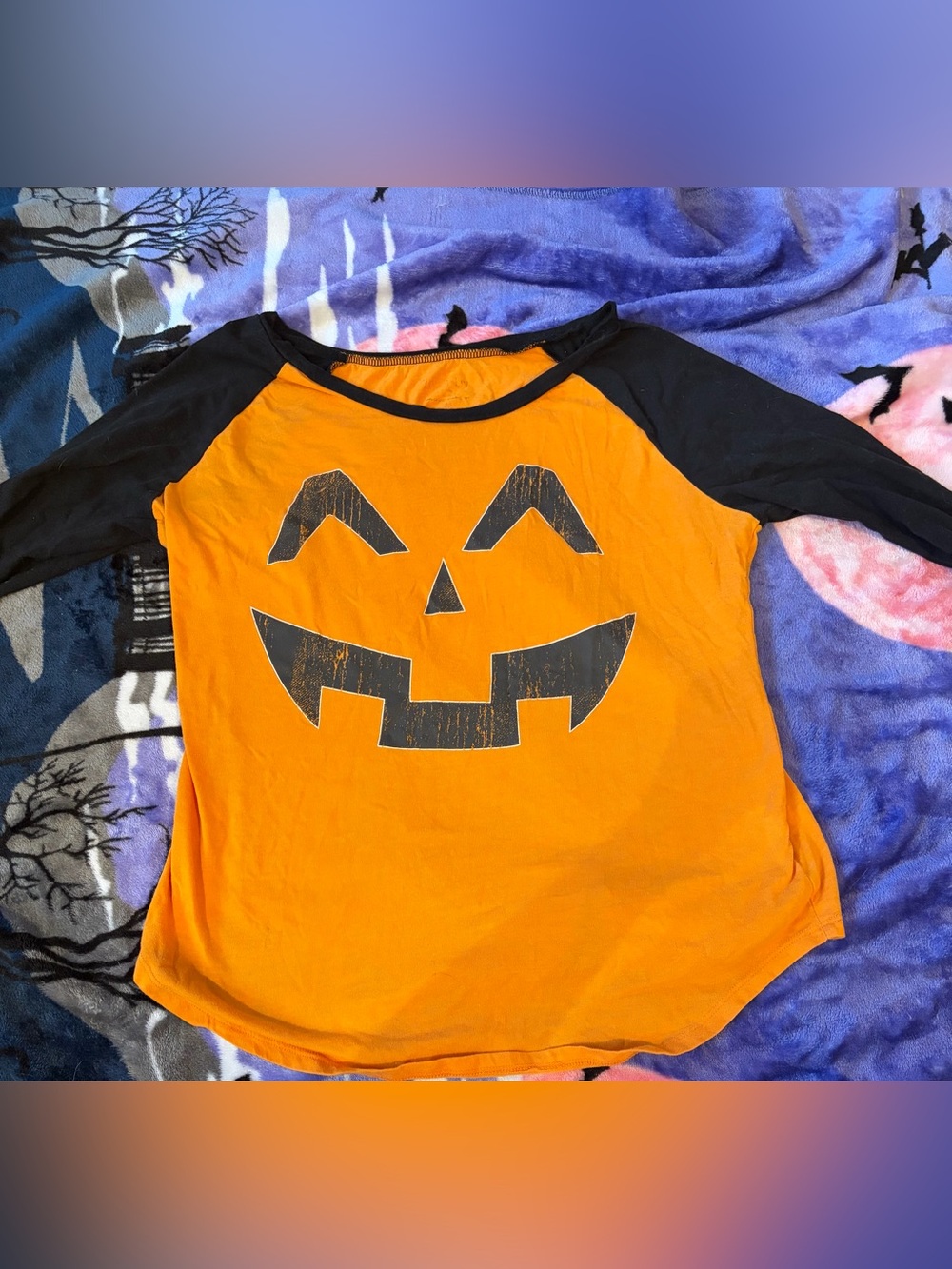 Halloween pumpkin long sleeve baseball jersey tee